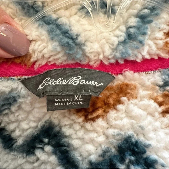 Eddie Bauer Aztec Print Sherpa Quarter Zip Pullover - Picture 5 of 9